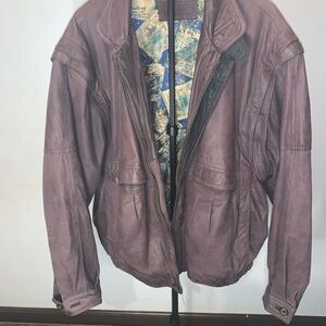 Vtg Trapper Men’s Leather Wear Aviator Bomber Jacket Map Print Lining Brown XL